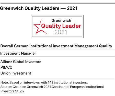 Greenwich Quality Leaders 2021 - Overall German Institutional Investment Management Quality