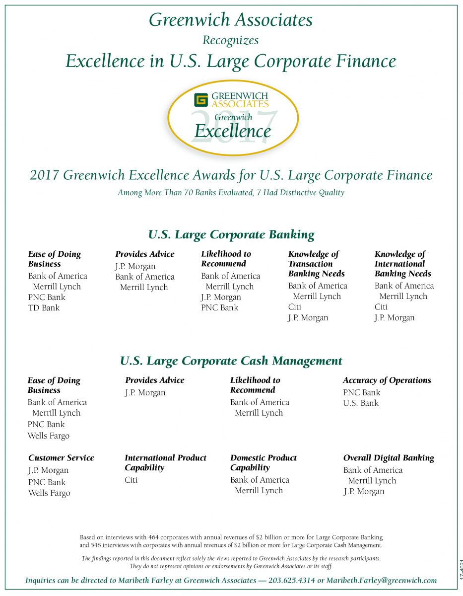 2017 Greenwich Excellence Awards in US Banking and Cash Management