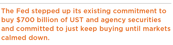 The Fed stepped up its existing commitment to buy $700 billion of UST and agency securities